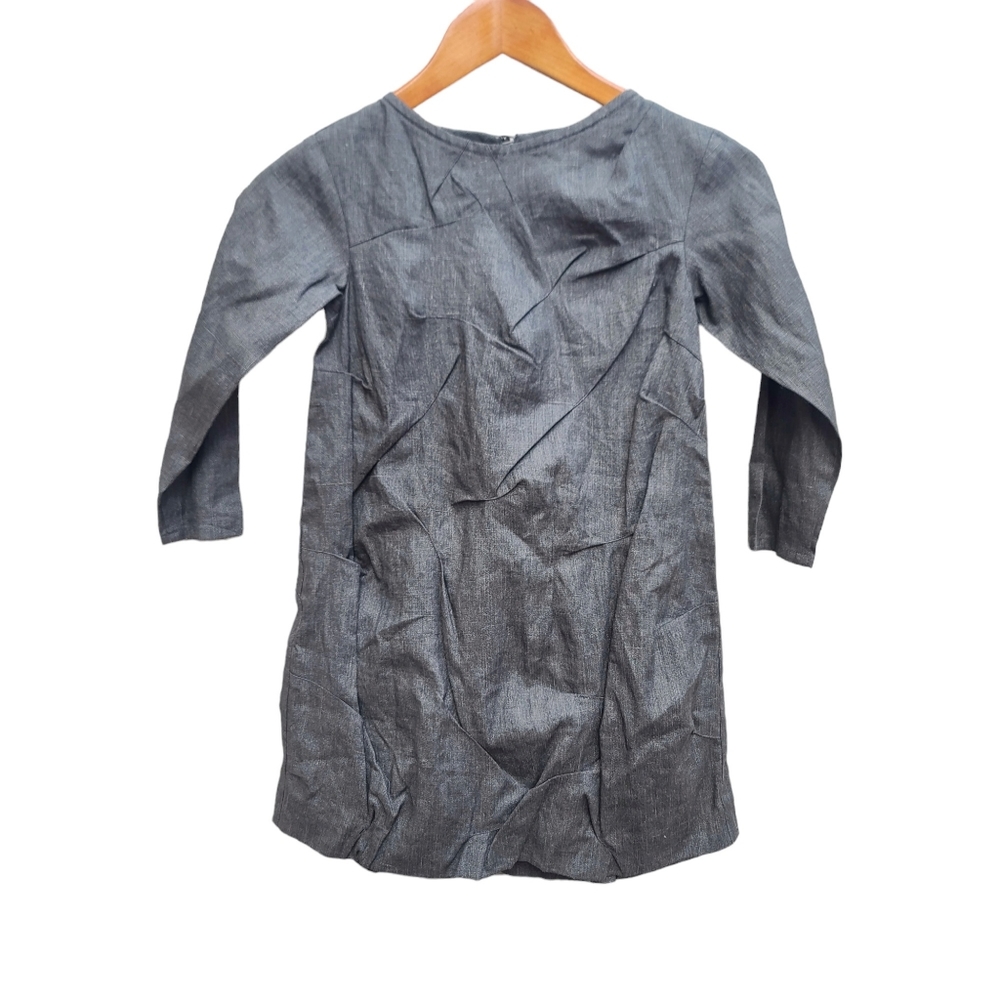 Nikolia | Linen Sparkle Shimmer Gathered Long Sleeve Dress Grey Girls 7-8 years